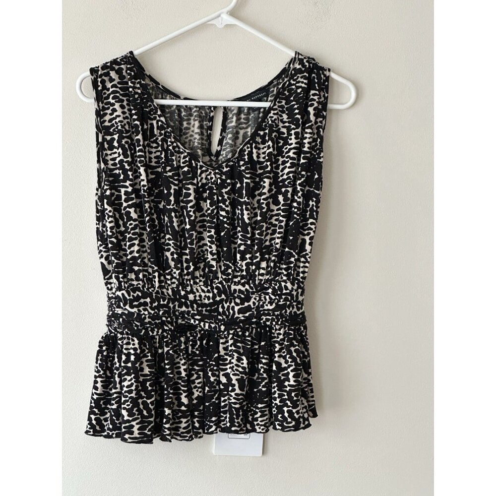 BANANA REPUBLIC Women’s Black Beige Print Sleeveless Blouse Ruched Whimsigoth S